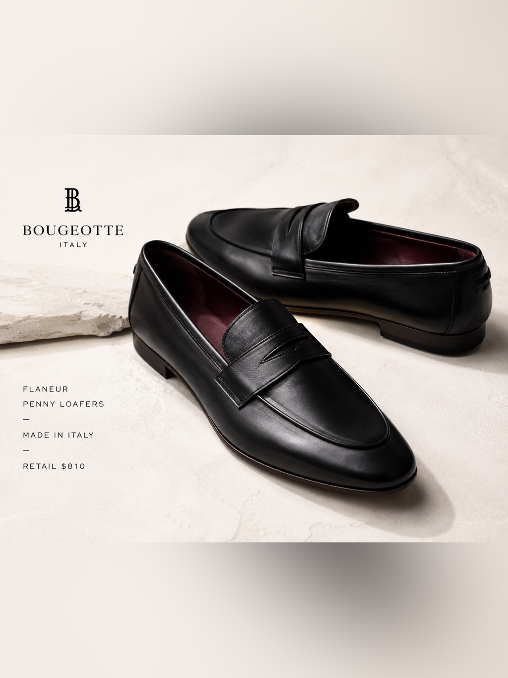 Bougeotte Flaneur Black Leather Penny Loafers Eu 42 Men’s 9 Women’s 11 Nwt Italy
